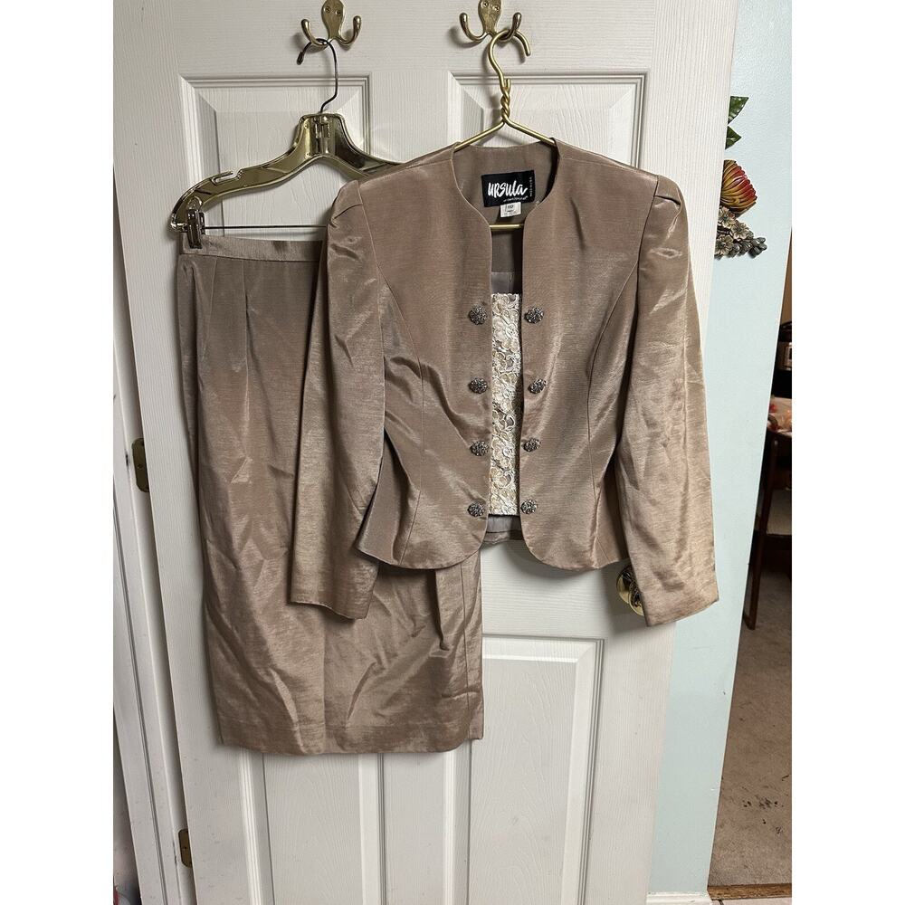 Vintage 80's 90s Ursula Copper Gold 2-Piece Blazer Skirt Set Med 10 Sequin MOB